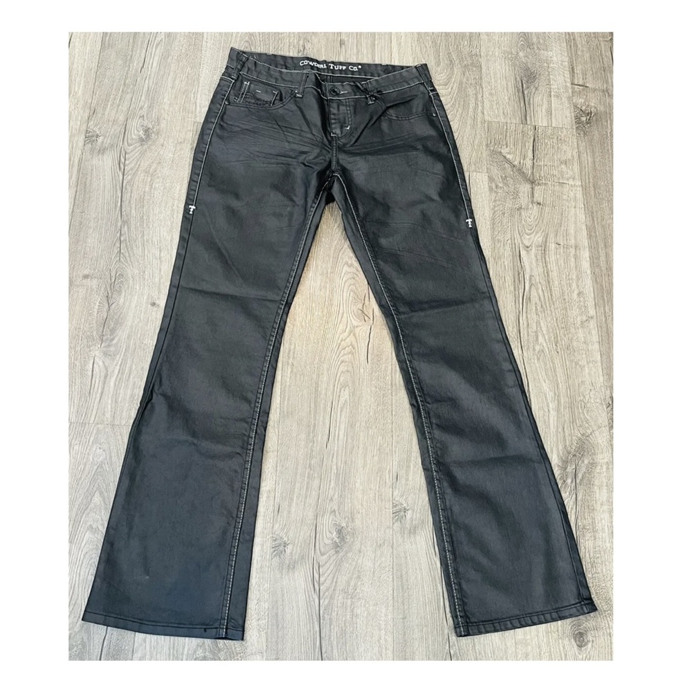 NWT Cowgirl Tuff Blackout Black Coated Denim Western Bootcut Jeans Size 28x35